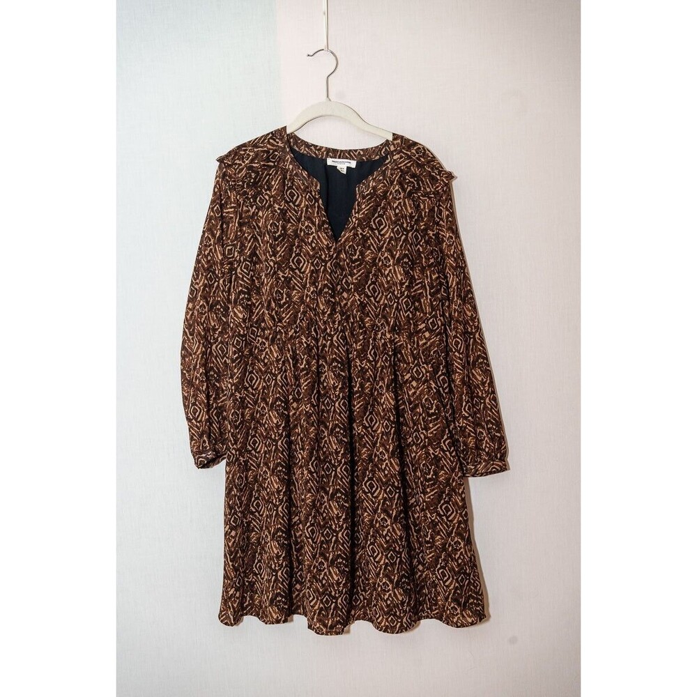Beach‎ Lunch Lounge M brown geometric print midi dress lined long sleeve